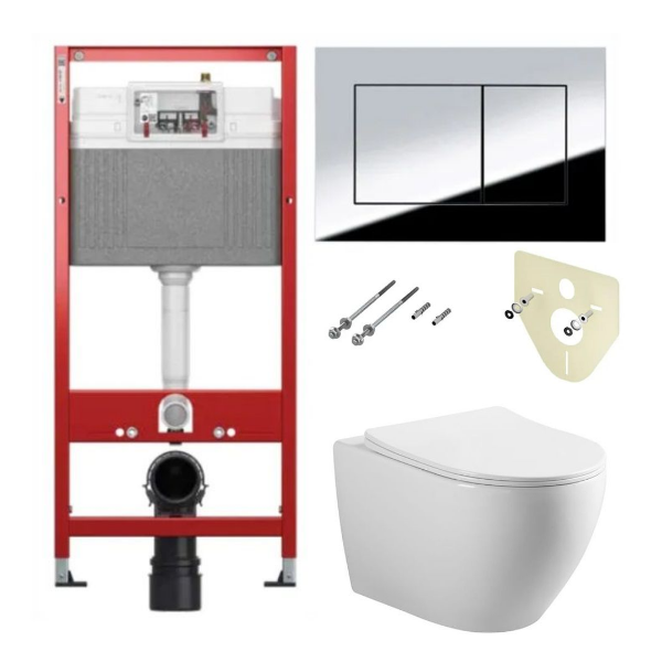Комплект 6 в 1: инсталляция TECEbase kit 9400412 с кнопкой хром и подвесным унитазом Amore di Mare Nemi Tornado P311-T